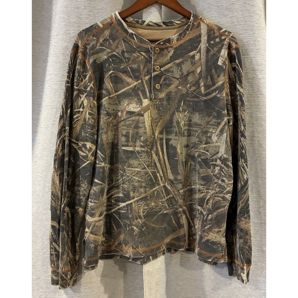 Realtree Max-5 thermal Henley hunting shirt Size Large Camouflage‎